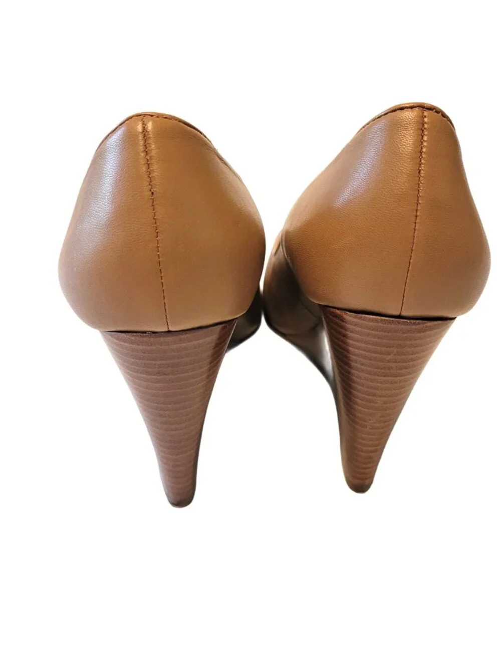 Tory Burch Jolie Nappa Leather Closed Cap Toe Wedge Heels in Royal Tan